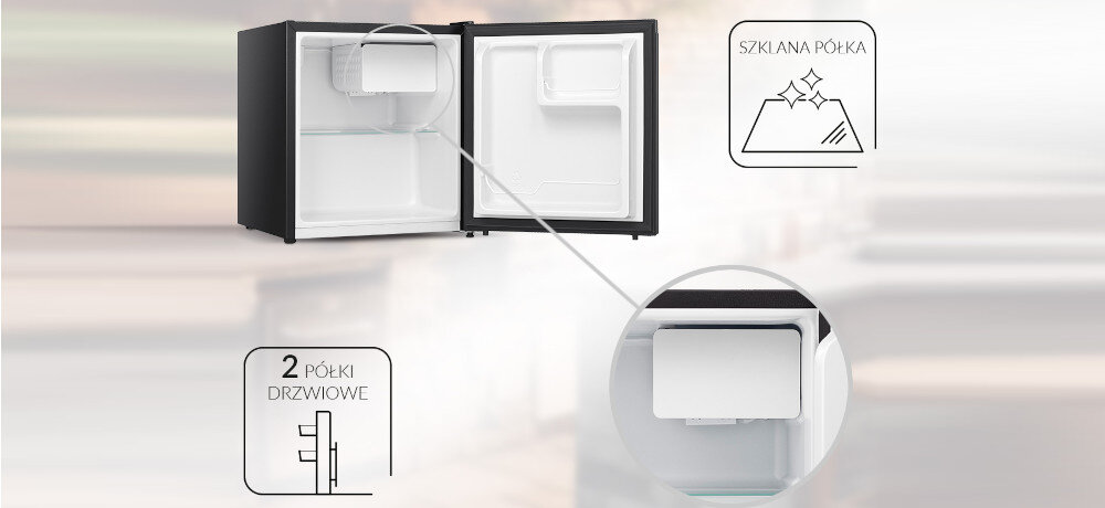 LODÓWKA MPM-46-CJ-06 BLACK wnętrze półki napoje taca skropliny szklana półka