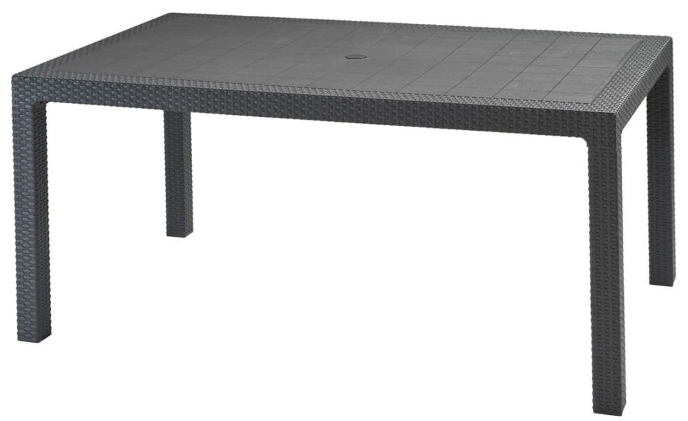 Zestaw mebli ogrodowych KETER Corfu Fiesta 17198008 Grafitowy stół duży blat wymiary 75x161x95 cm do spożywania posiłków wypicia kawy odporność na uderzenia wysoka odporność na zmienne warunki pogodowe