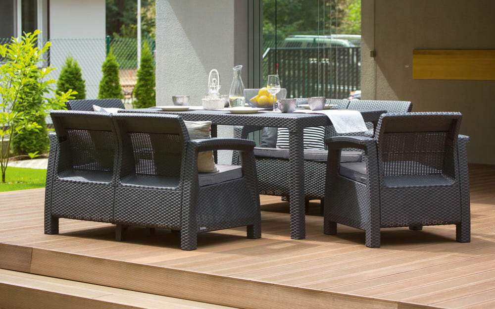 Zestaw mebli ogrodowych KETER Corfu Fiesta 17198008 Grafitowy wysoka odporność na skrajne warunki atmosferyczne