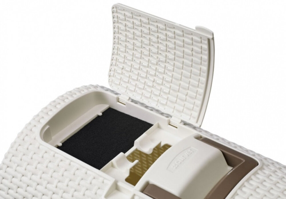 Kuweta dla kota CURVER 198849 Szary wysuwana szuflada ułatwienie pielęgnacja schowek na akcesoria łopatka mata czyszcząca łapki higiena materiał