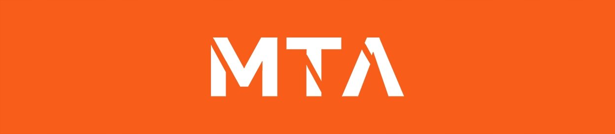 Logo z białym napisem \'MTA\' na pomarańczowym tle.