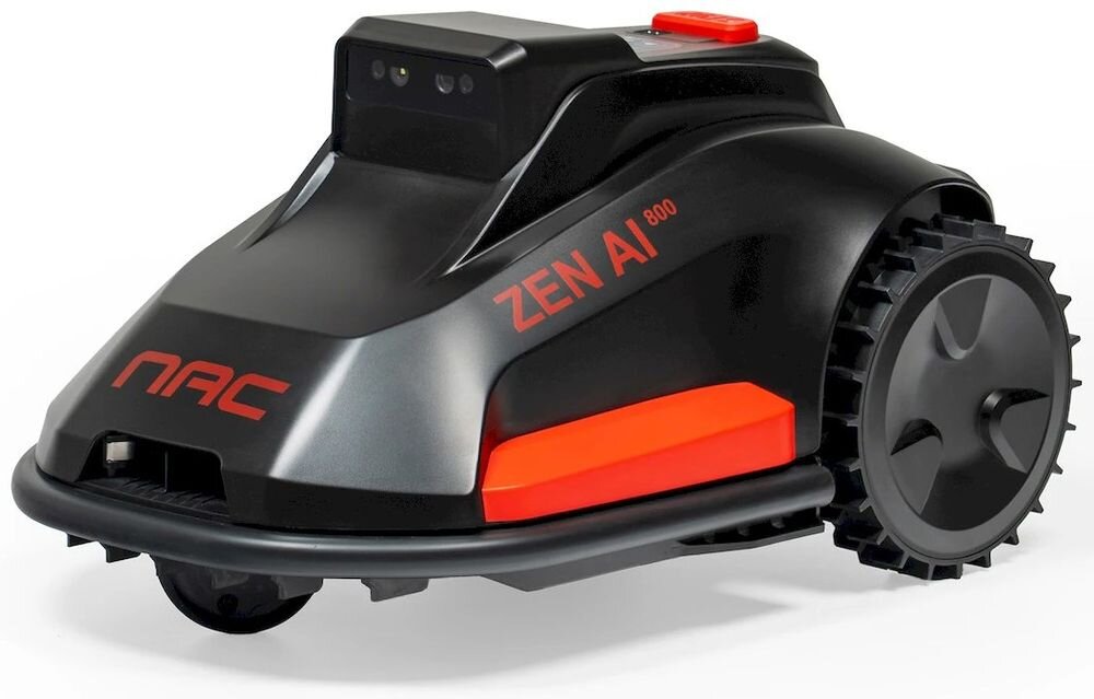 Robot koszący NAC N0800-AI Sterowanie Bluetooth/Wi-Fi/GSM Bez przewodu ograniczającego 800m2, robot, koszenie, stacja, trawnik, Robot koszący NAC ZEN AI 800 na białym tle.