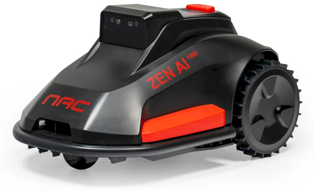 Robot koszący NAC N1000-AI Sterowanie Bluetooth/Wi-Fi/GSM Bez przewodu ograniczającego 1000m2, robot, koszenie, stacja, trawnik, Robot koszący NAC ZEN AI 800 na białym tle.