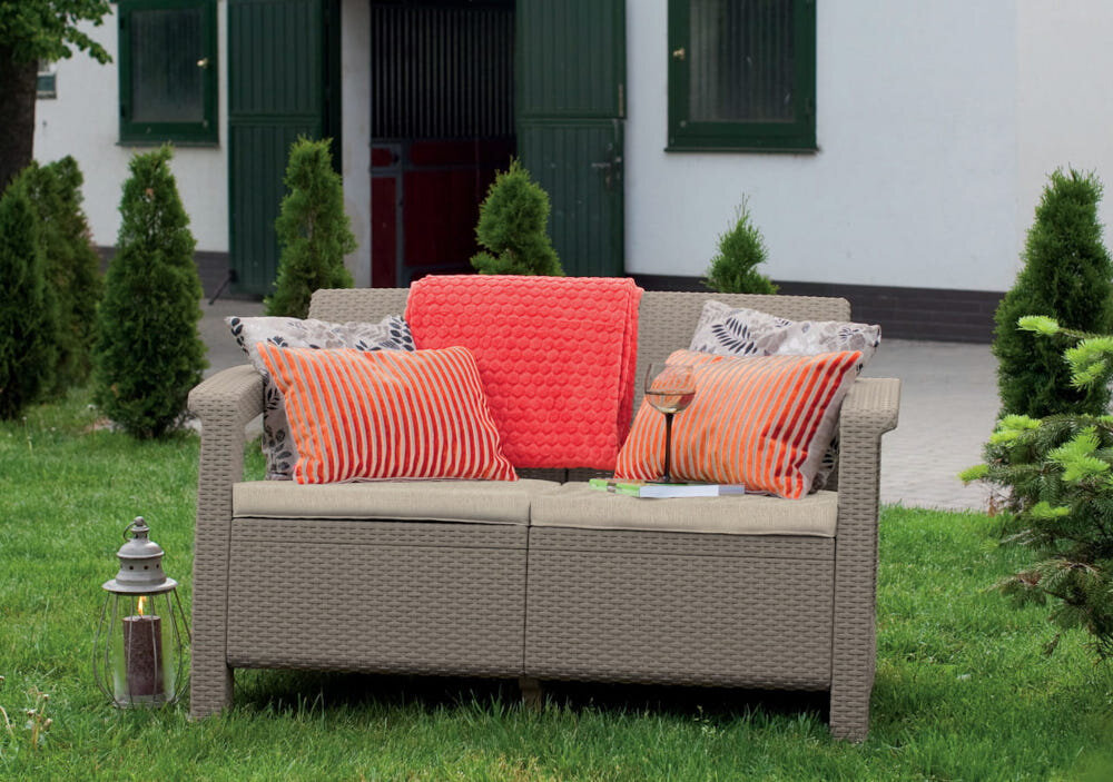 Sofa ogrodowa KETER Corfu Love Seat 2 osobowa Cappuccino 2-osobowa sofa w kolorze brązowo-beżowym