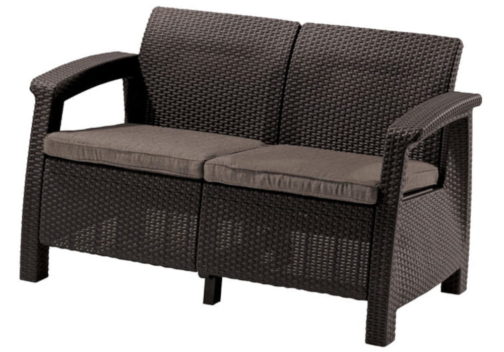 Sofa ogrodowa KETER Corfu Love Seat 2 osobowa Cappuccino sofa niewielkie rozmiary wymiar 128 x 70 x 79 cm obciążenie do 220 kg