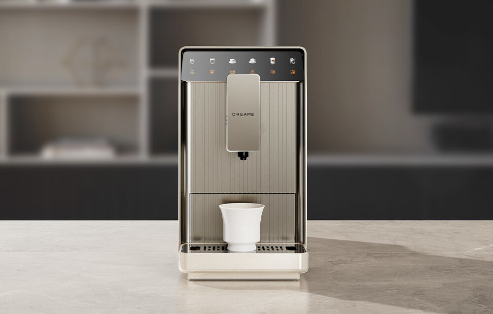 Ekspres DREAME Ecceluxe™ Slim FCM30 Beżowy Proste sterowanie dotykiem Dotykowy panel wybór jednego z pięciu napojów espresso, lungo, cappuccino, latte macchiato oraz flat white jedno dotknięcie  funkcję gorącej wody i spieniania mleka Automatyczna mikropianka