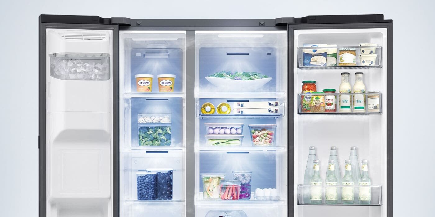 Lodówka RS80F64KEFEO side by side z jednym układem cyrkulacji powietrza