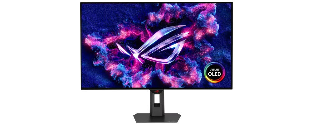 Monitor ASUS ROG Strix XG32UCWMG 32 cali 3840x2160px 240Hz 0.03 ms [GTG] prezentacja monitora na białym tle od przodu elegancki design stabilność podstawa stabilność