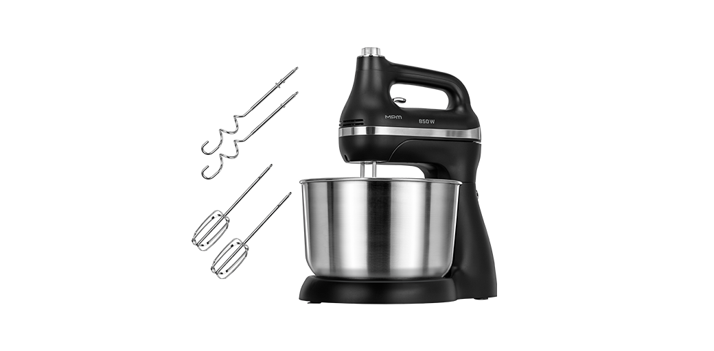 Mikser z misą obrotową MMR-26Z/C, obok dwie pary mieszadeł.