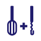 Ikona przedstawia ciemnoniebieski symbol miksera i trzepaczki obok siebie, oddzielone znakiem plus.