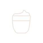 Ikona przedstawiająca filiżankę z pianką na górze, w kolorze beżowym na białym tle.