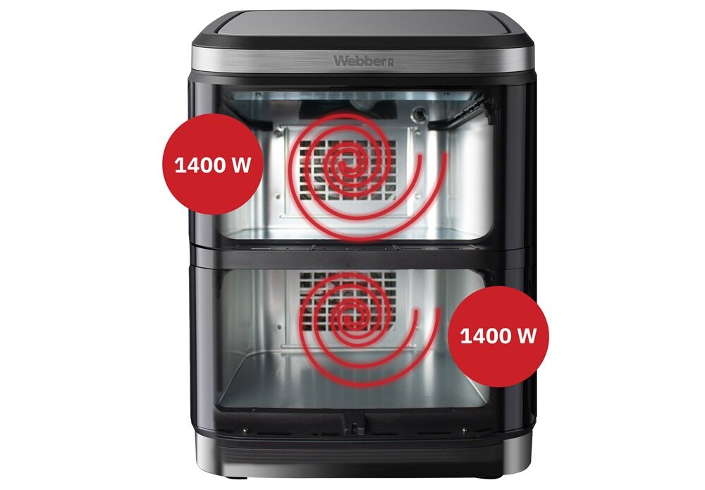 Air Fryer Frytkownica beztłuszczowa WEBBER AF901 11l z podwójnym koszem i 10 automatycznymi programami system cyrkulacji powietrza, stała temperatura w komorze, szybsze pieczenie, równomierne efekty