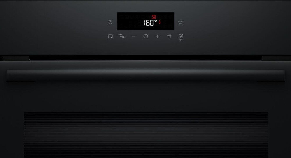 PIEKARNIK BOSCH HBG572EB5 Zbliżenie na panel sterowania piekarnika z wyświetlaczem pokazującym temperaturę 160°C oraz ikonami funkcji. Czarny, minimalistyczny front podkreśla design urządzenia sterowanie dotykowe LED wybór temperatury czasu trybów wygląd łatwe czyszczenie