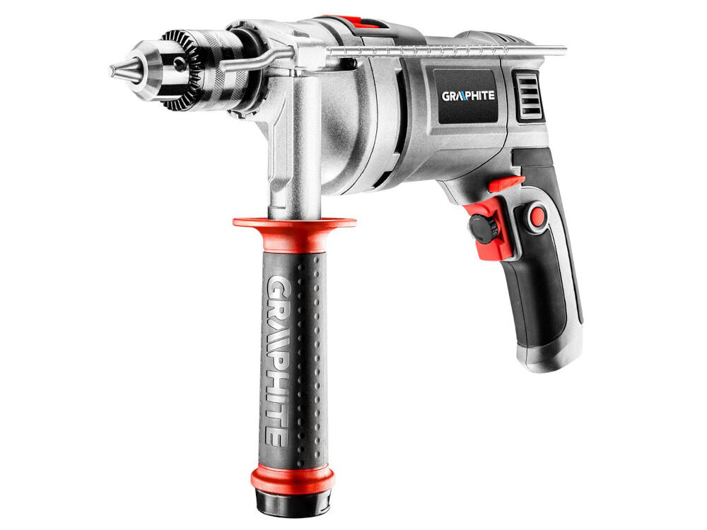 Wiertarka udarowa GRAPHITE 58G727 elektronarzędzie o uniwersalnym zastosowaniu do pracy w drewnie tworzywach sztucznych metalu betonie ceramice solidne niezawodne lekki 2,5 kg kompaktowa konstrukcja