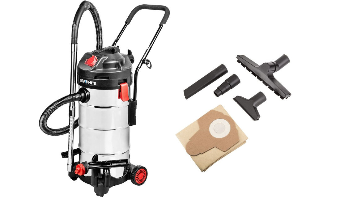 Odkurzacz GRAPHITE 59G608 zestaw waz ssacy koncowki robocze rura teleskopowa worek na plyw