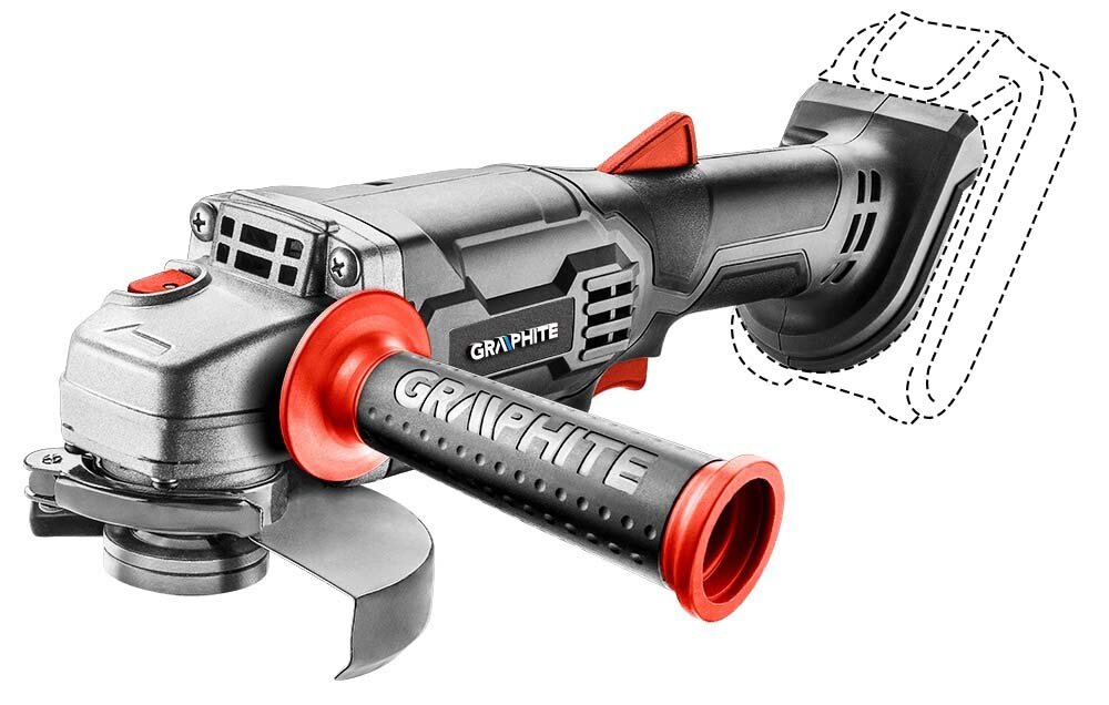 Szlifierka kątowa GRAPHITE 58G003 Energy+ zasilanie akumulator Li-Ion napięcie 18 V z systemu GRAPHITE Energy+ maksymalna prędkość obrotow do 10000 obr/min model dostępny bez akumulatora i ładowarki