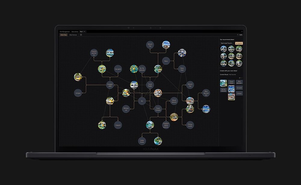 Aplikacja MuseTree na ekranie ASUS ProArt PX13 – generowanie obrazów AI ze szkiców i koncepcji twórczych
