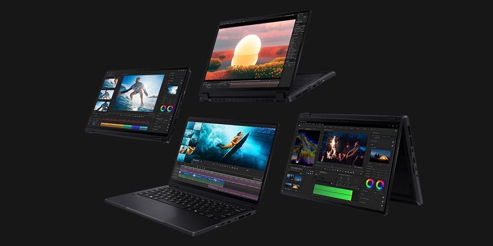 Laptop biznesowy ASUS ProArt PX13 w kolorze Nano Black na białym tle – widok frontu z ekranem OLED 3K