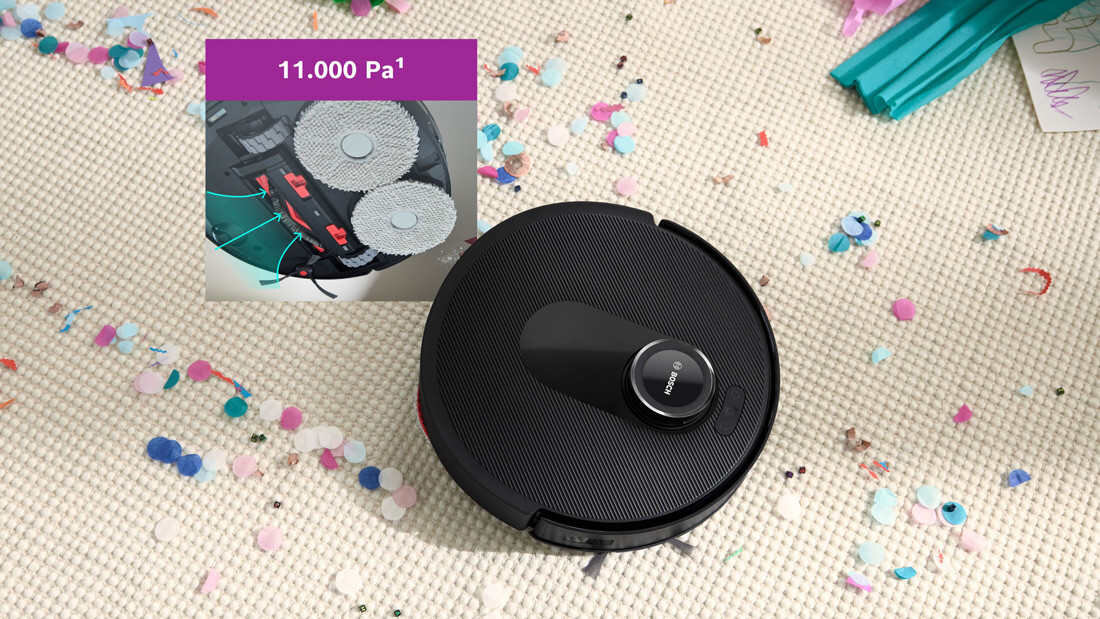 Robot sprzątający BOSCH BCRDW3BAB Skuteczne odkurzanie moc ssania usuwa kurz, brud i inne zanieczyszczenia z każdej powierzchni