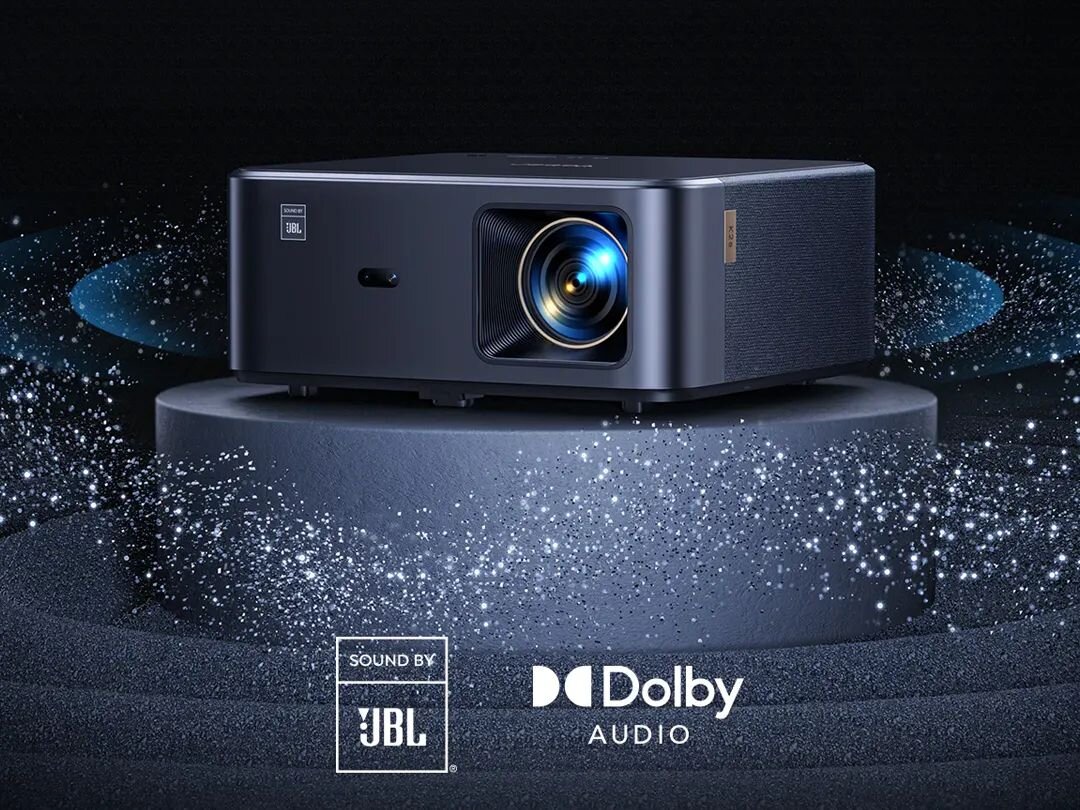 Projektor YABER KS2 Plus - Audio 360° – pełne zanurzenie, Wbudowane głośniki JBL, Dolby Audio, Bluetooth, projektor stojący na owalnej bryle