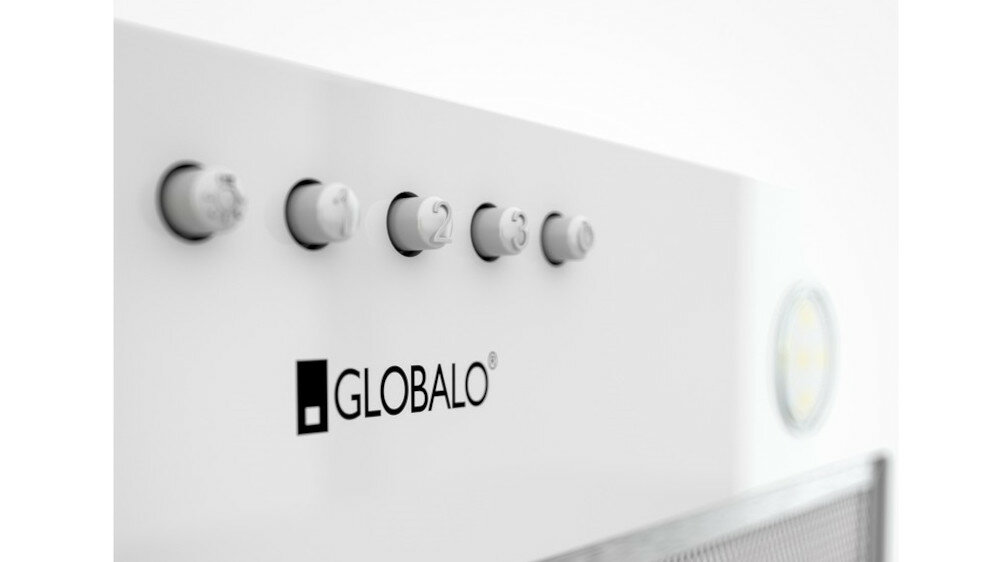 Okap do zabudowy bialy szklo GLOBALO Aprico 60 funkcje-tryby wydajnosc