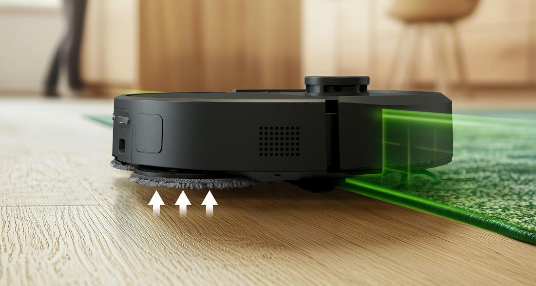 Robot sprzątający IROBOT Roomba Plus 405 Combo Czarny mapowanie przestrzeni System LiDAR ClearView™ omija przeszkody porusza się liniowo pracuje nawet w całkowitej ciemności czas ładowania