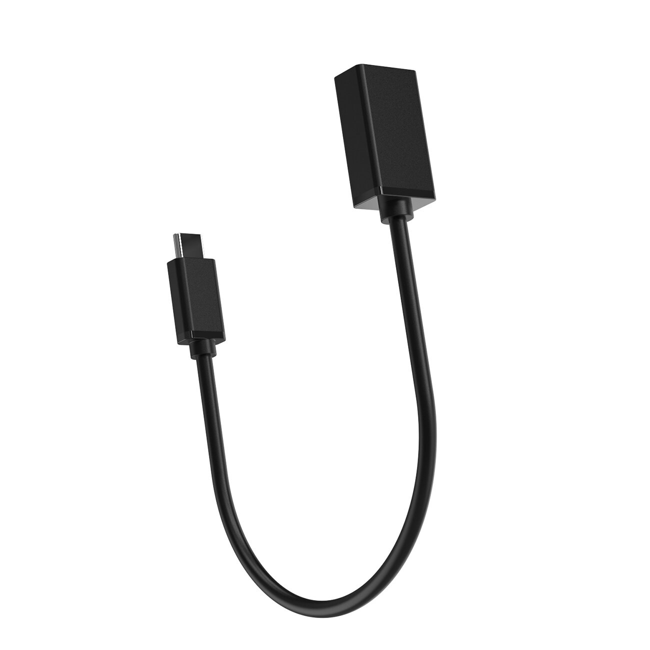 Czarny adapter z kablem, z jednej strony zakończony wtykiem USB-C, a z drugiej gniazdem USB-A.