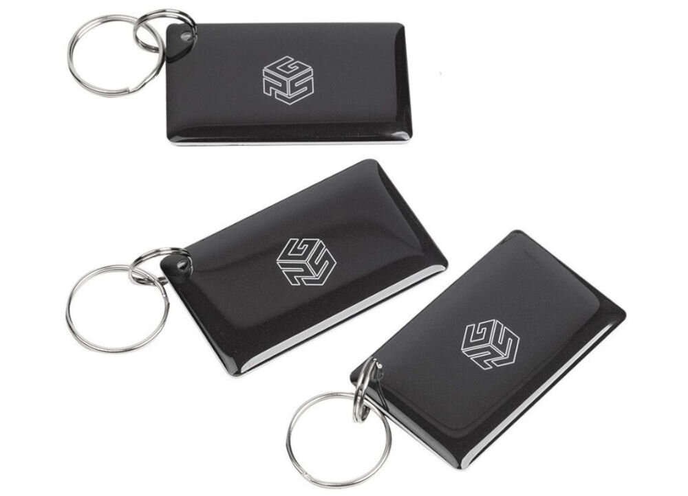 Klamka PSG Verro 72 Srebrny, odcisk, PIN, karta, Bluetooth, Trzy czarne breloki zbliżeniowe RFID do klamki inteligentnej 