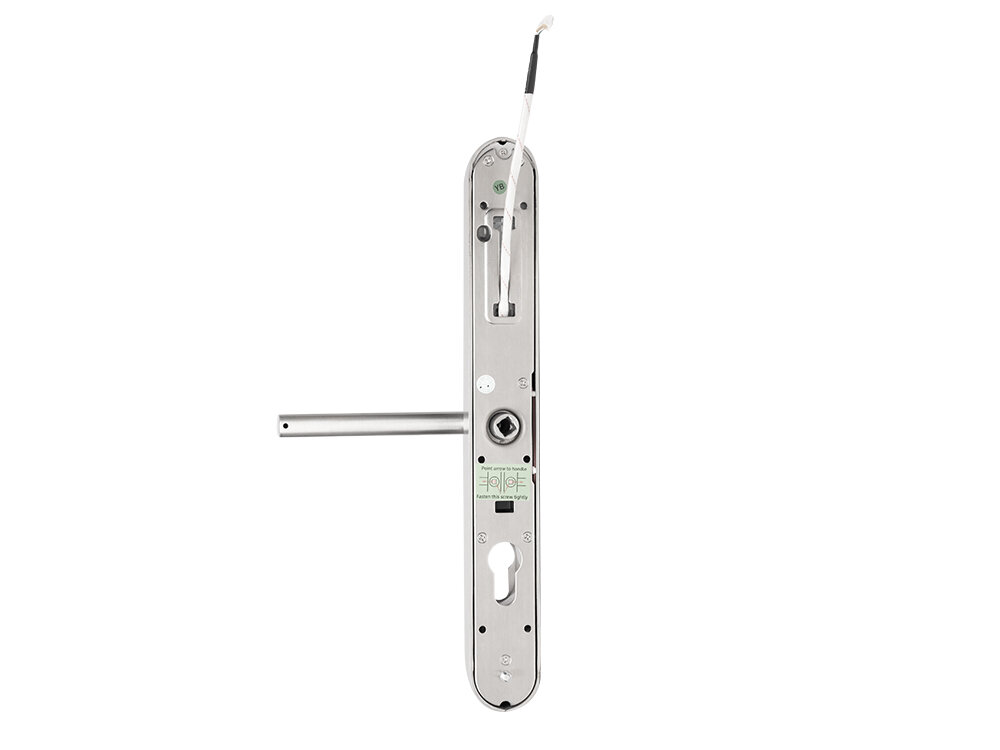 Klamka PSG Verro 72 Srebrny, WiFi, zdalne, historia, swoboda, Tył szyldu klamki inteligentnej z kablem połączeniowym