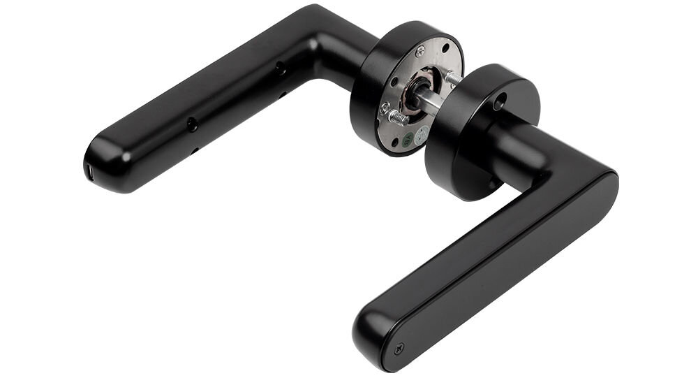 Klamka PSG Luma 63.821 Czarny, smart, dyskretna, subtelna, ergonomiczna, Elementy montażowe czarnej klamki elektronicznej z trzpieniem