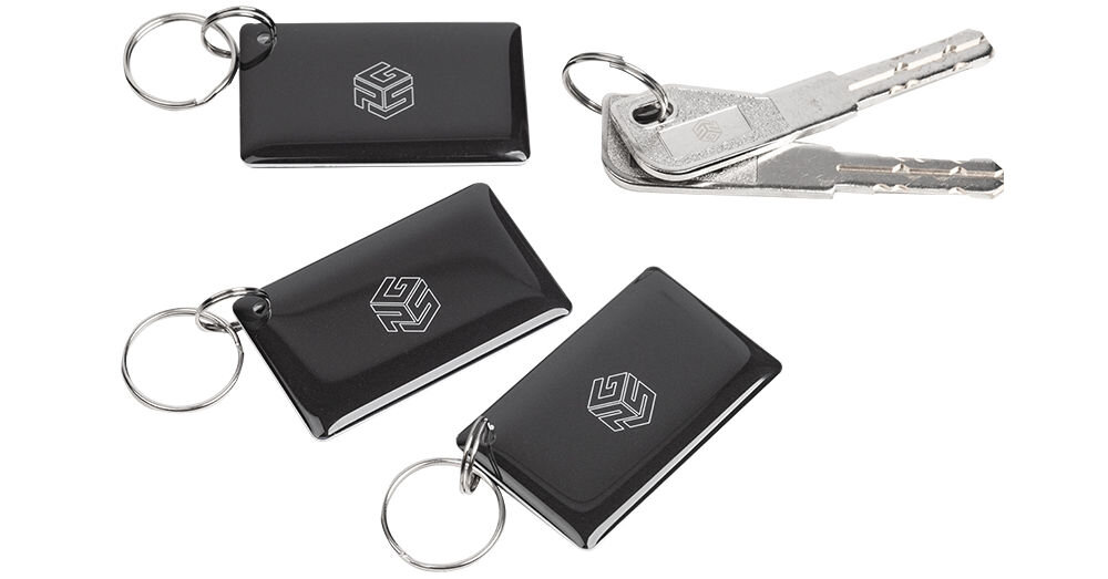 Klamka PSG Tucan Srebrny, wygoda, odcisk, PIN, Bluetooth, Trzy czarne breloki RFID i klucze mechaniczne do klamki smart