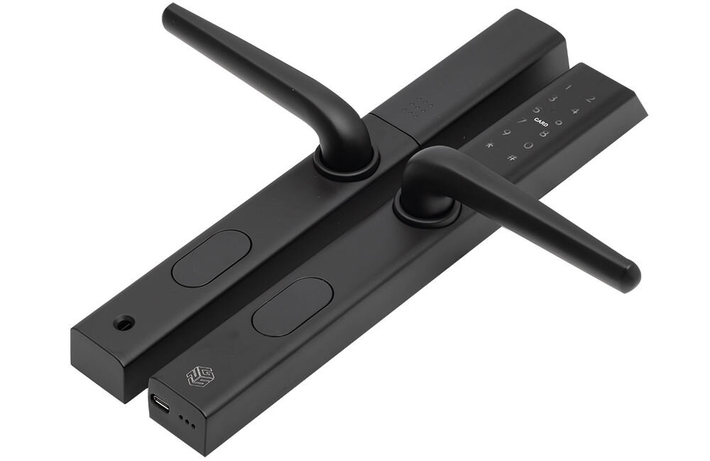 Klamka PSG Colibri 63.822.B Czarny, Smart Life, aplikacja, Tuya, zarządzanie, Obie części klamki smart z portem zasilania awaryjnego micro-US