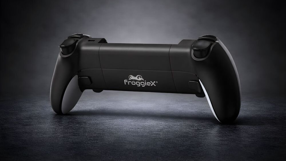 FROGGIEX FX-SP-GP1-B Programowalne przyciski M1-M2 oraz M3-M4 dodatkowych przycisków Funkcja TURBO serii szybkich naciśnięć Regulacja siły wibracji Wskaźniki LED statusie połączenia i ładowania aktualnym trybie pracy - kontroler od tyłu