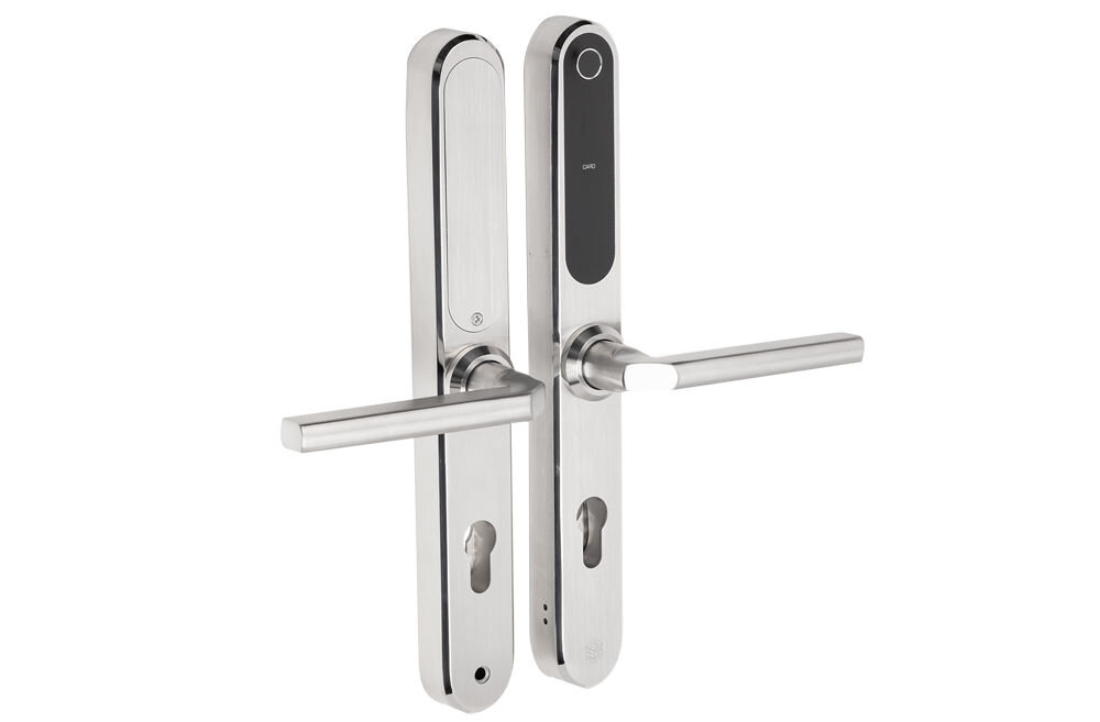 Klamka PSG Verro 92 Srebrny, komfort, wygoda, inteligentna, dostęp, Zewnętrzny szyld klamki z czytnikiem kart i linii papilarnych