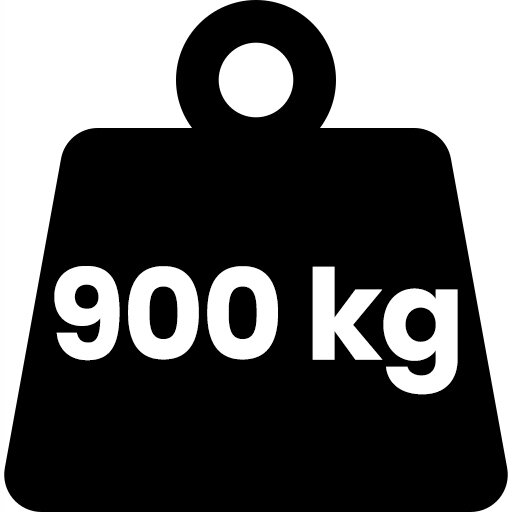 Czarna ikona przedstawiająca ciężar z napisem \'900 kg\'.