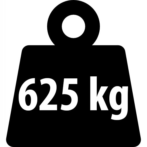 Czarna ikona przedstawiająca ciężarek z napisem \'875 kg\'.