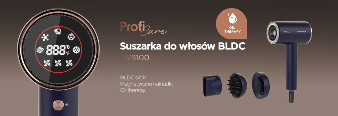 Suszarka CONCEPT BLDC VV8100 1600 W Profesjonalna pielęgnacja w domu wygląd design tło prezentacja wizualizacja