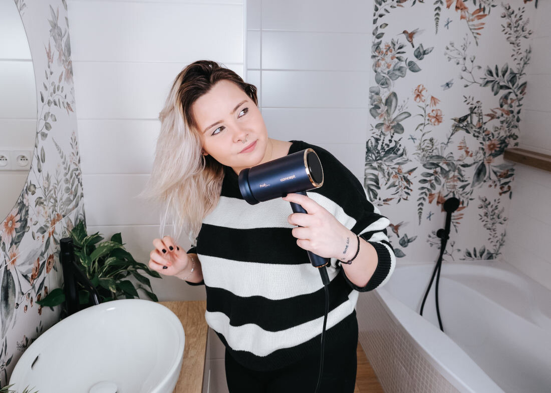 Suszarka CONCEPT BLDC VV8100 1600 W Utrwalenie na chłodno Tryb Cold Mode strumień zimnego powietrza wykończenie fryzura