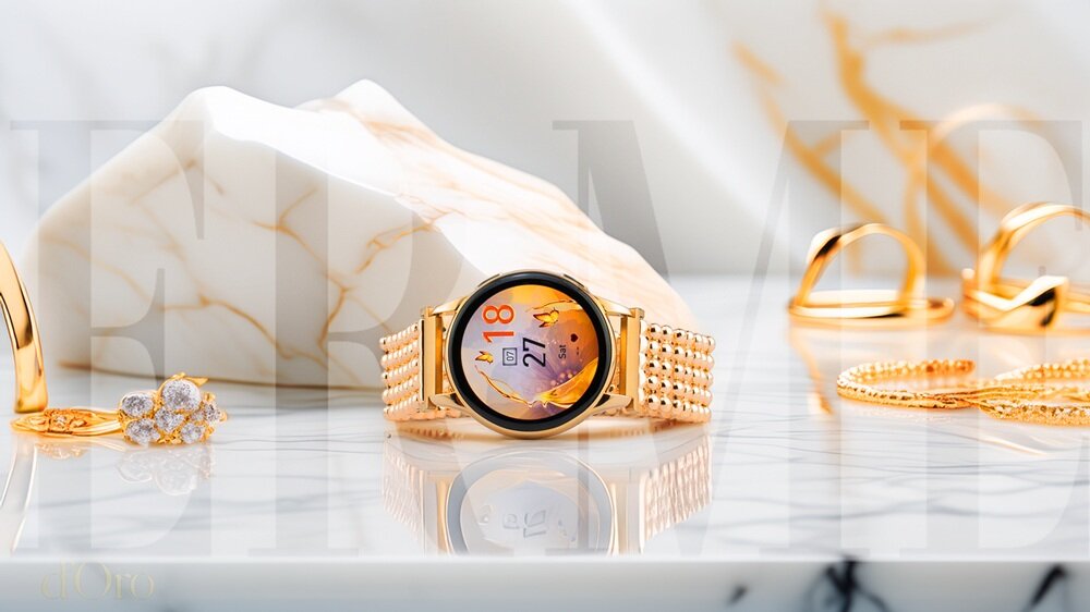 Smartwatch LUNA Erme Złoty złote wykończenie, staranne wykonanie bransoletki, precyzyjne szlify, każdy element odbija światło