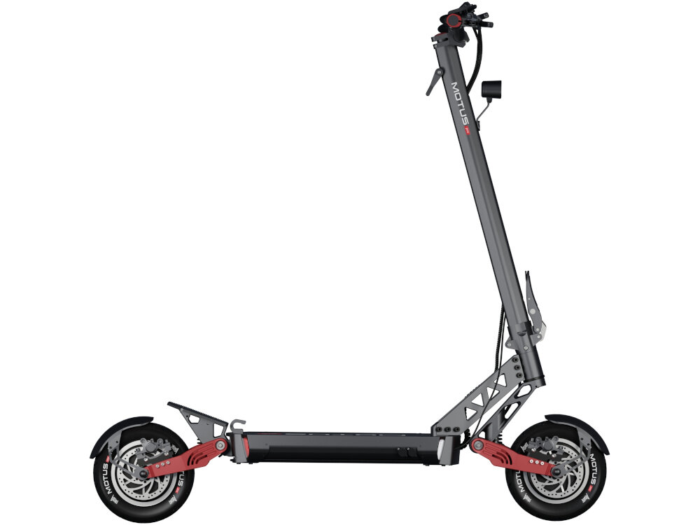 Hulajnoga elektryczna MOTUS Pro 10 Daytona 65km 2x1000W Amortyzacja 10 cali Czarny hulajnoga na białym tle widoczna z boku certyfikat IP54 bezpieczne podróżowanie w różnych warunkach atmosferycznych odporność na kurz pył i zachlapania nie można jej zanurzać bezpośrednio w wodzie