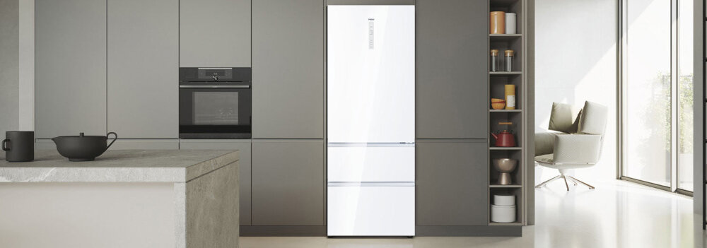 Lodówka HAIER HTW7720DNGW elegancja design wygląd szkło