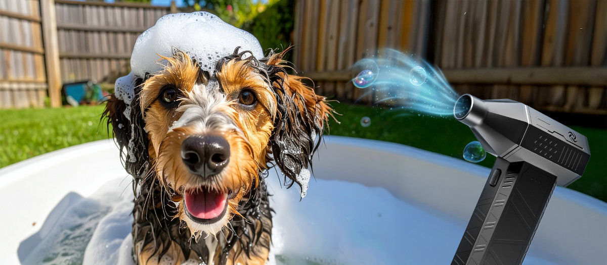 NAVITEL TF3 Compact JET samochodu lub motocykla usunąć resztki wody z karoserii, lusterek czy felg delikatnego suszenia sierści zwierząt usunąć śnieg z samochodu - dmuchawka obok psa