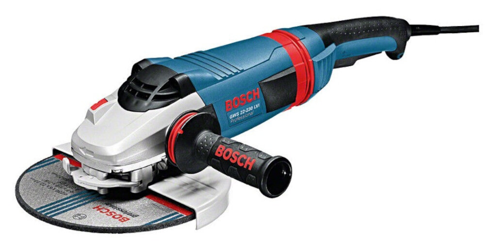 Szlifierka kątowa BOSCH GWS 22-230 LVI dla profesjonalistów o smukłej konstrukcji tarcza o średnicy 230 mm większa głębokość cięcia wyższy moment obrotowy