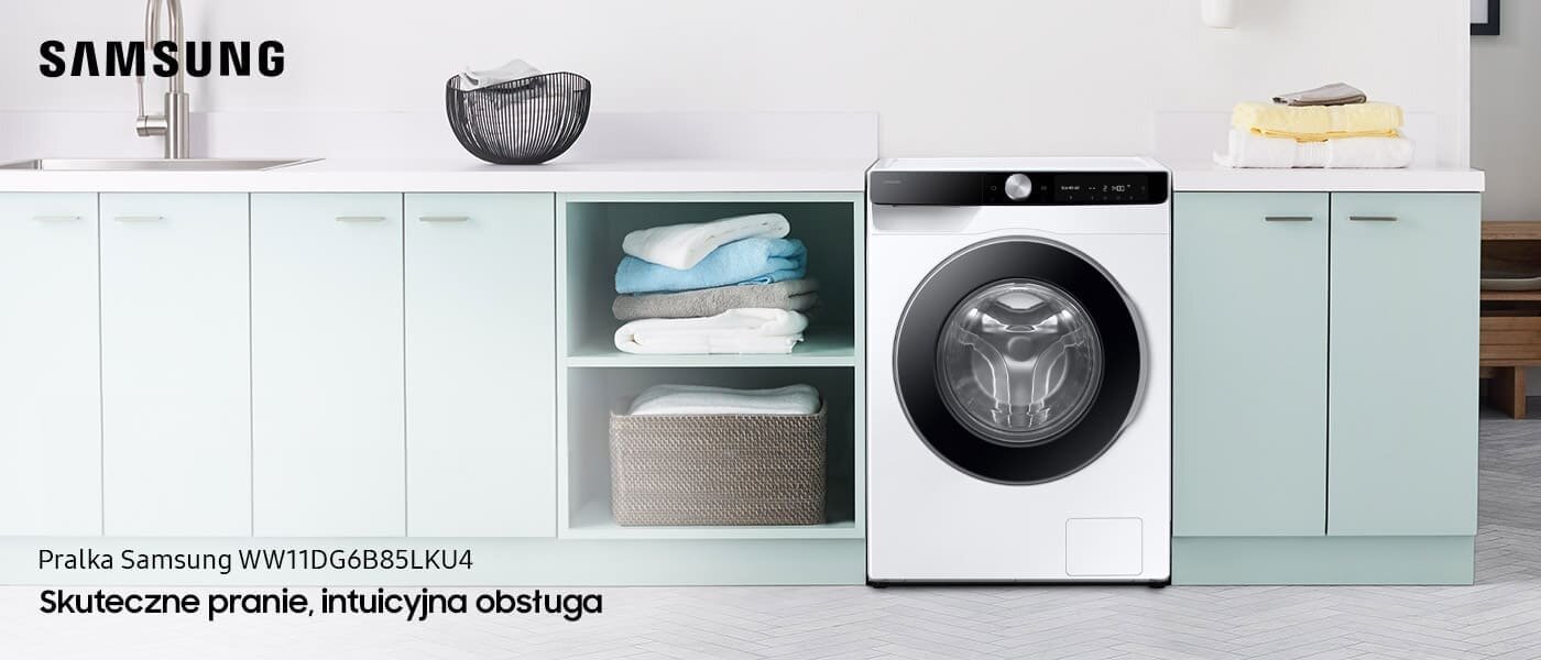 Pralka Samsung WW11DG6B85LKU4 w jasnym pomieszczeniu