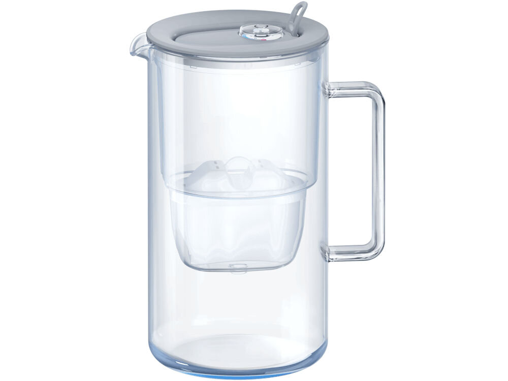 Dzbanek filtrujący AQUAPHOR Glass Szary + wkład Maxfor+ MG czysta woda dzbanek szara pokrywka wskaźnik okrągły kształt uchwyt 