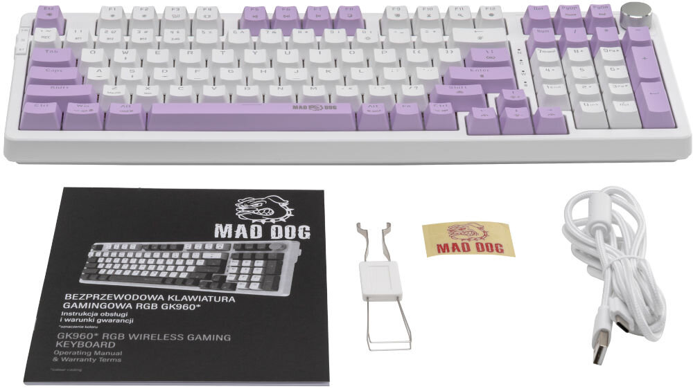 Klawiatura MAD DOG GK960W Gateron Pro Red Biały elementy zestaw