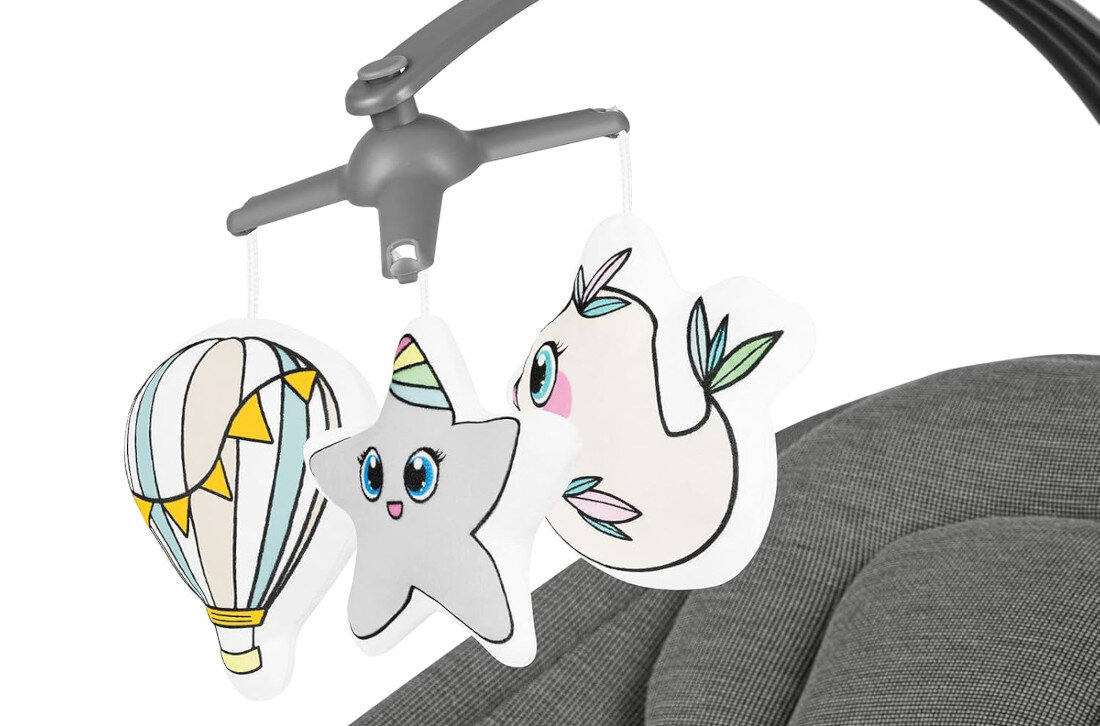 Bujaczek LIONELO Blossom Szary Rozwój poprzez zabawę Odczepiany pałąk z trzema kontrastowymi zabawkami ćwiczenia koordynacja rozwój zmysłów i motoryki