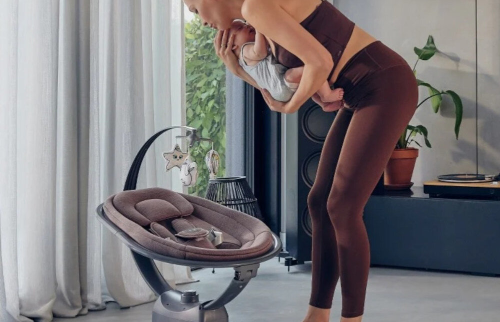 Bujaczek LIONELO Blossom Szary Naturalne kołysanie Ruch góra–dół 5 trybów bujania 5 prędkości  dopasowanie rytm nastrój zasypianie relaks