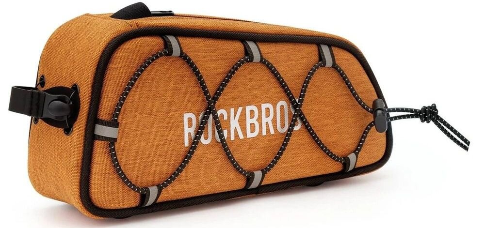 Torba rowerowa na ramę ROCKBROS Road To Sky 30120045004 Pomarańczowy, suwak, telefon, klucze, dostęp, Pomarańczowa torba zamontowana na ramie roweru.