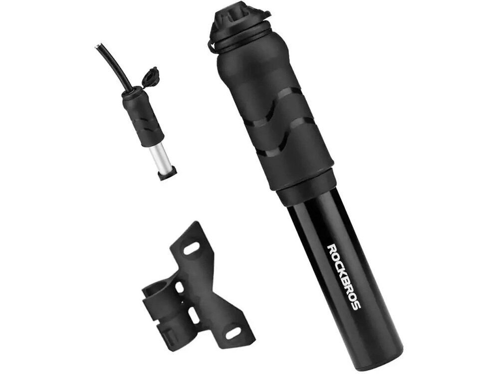 Pompka rowerowa ręczna ROCKBROS 810PCS-HP Mini, adaptery, wężyk, presta, schrader, Pompka ręczna z uchwytem montażowym do ramy roweru.